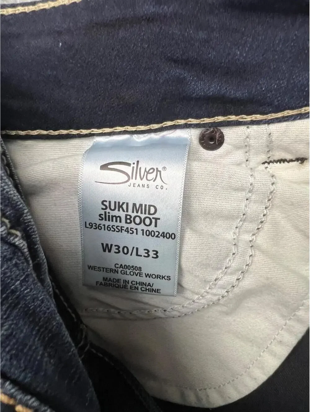 Silver Jeans Suki Super Stretch Mid Slim Boot Jeans W30 L33 Dark Wash Western
